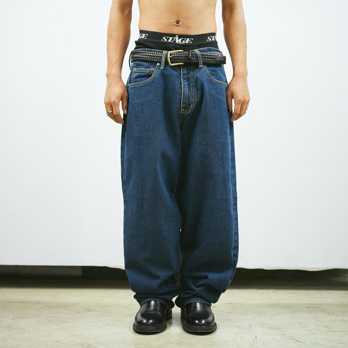 Denim Pants Draelle Logo Dark Blue Thanksinsomnia - Gambar 5